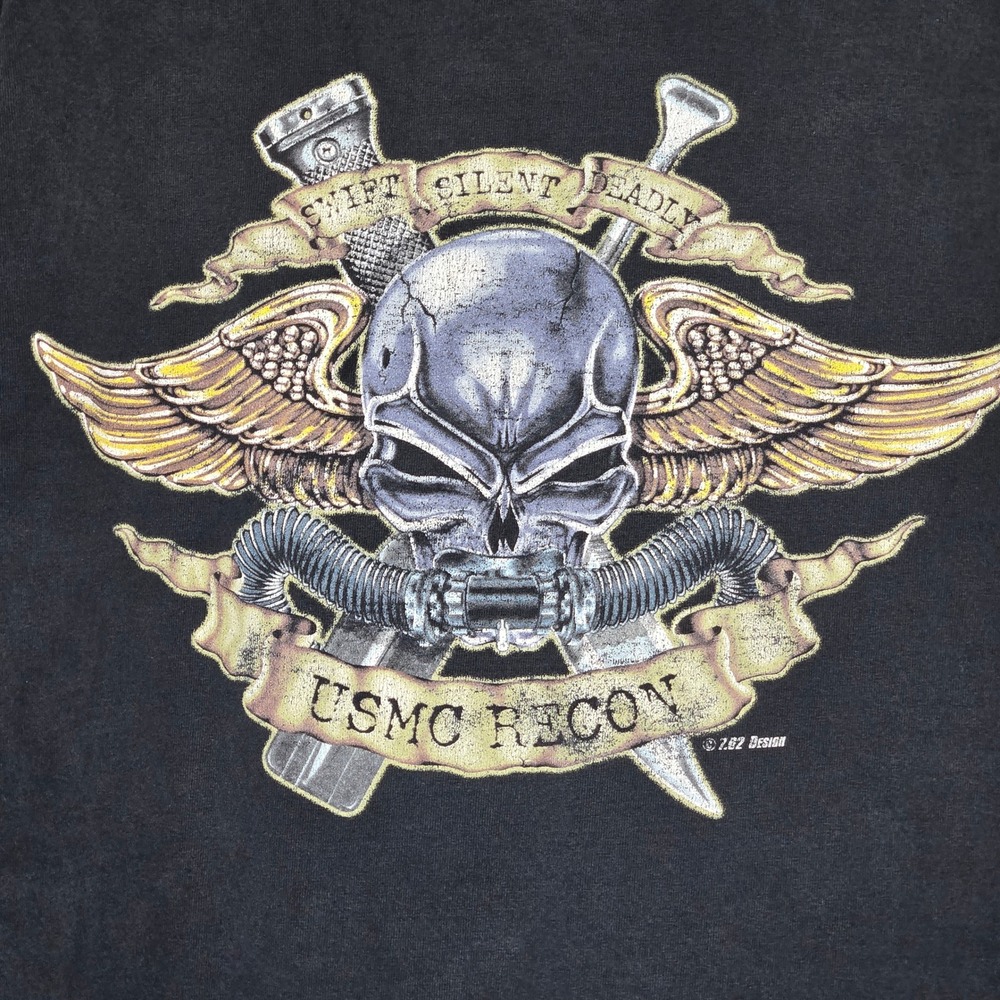 Rothco USMC Recon T-Shirt Mens Black‎ Swift Silent Deadly Graphic Tee Skull XL - Picture 5 of 6